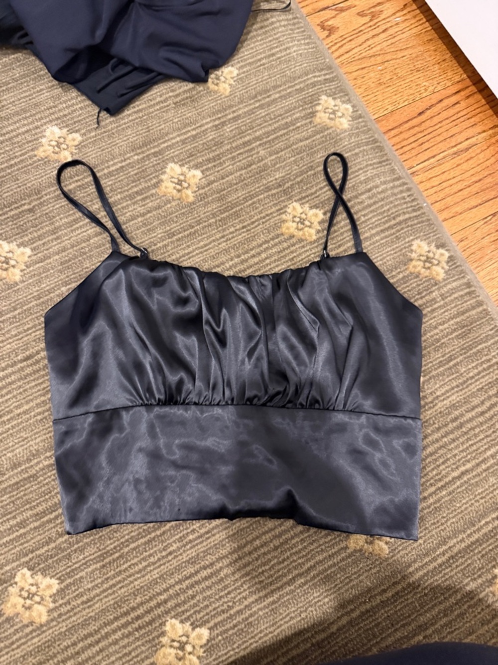 Satin Spaghetti Strap Crop Top - black